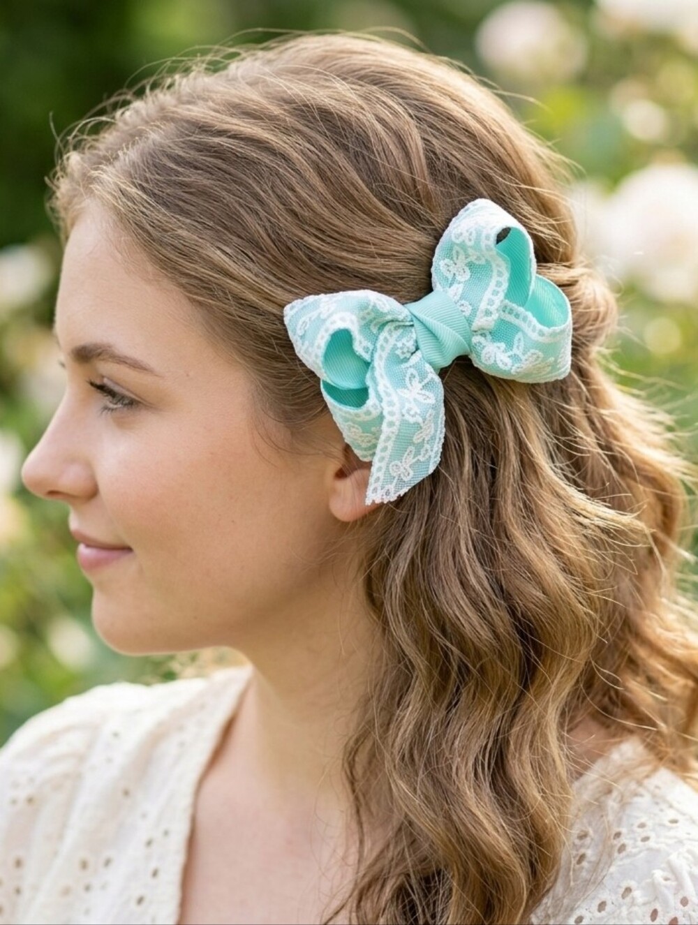 Turquoise Lace Bow Hair Clips for Girls Set Of 2🎀✨
